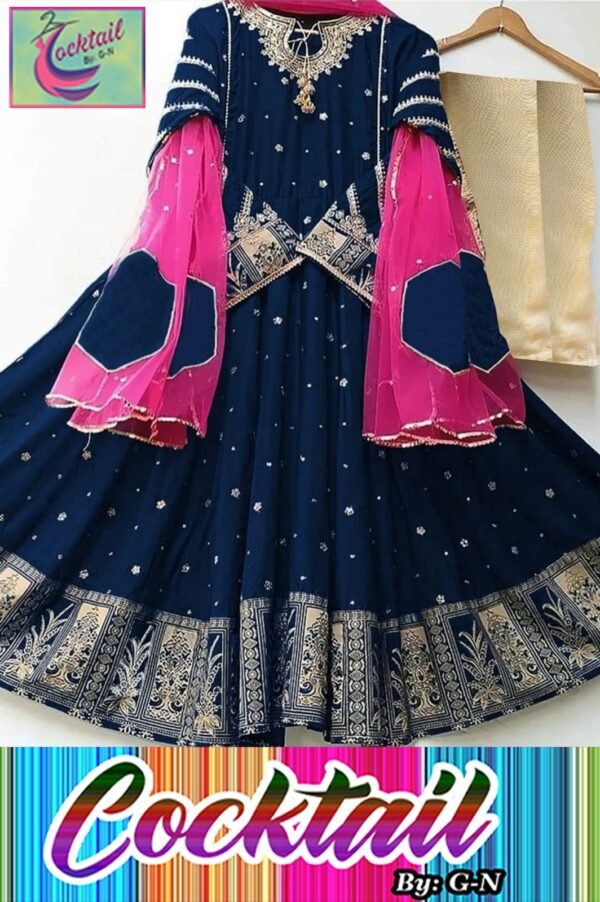 Applique Neck and Border Heavy Embroidery Three Piece Suit - Image 2