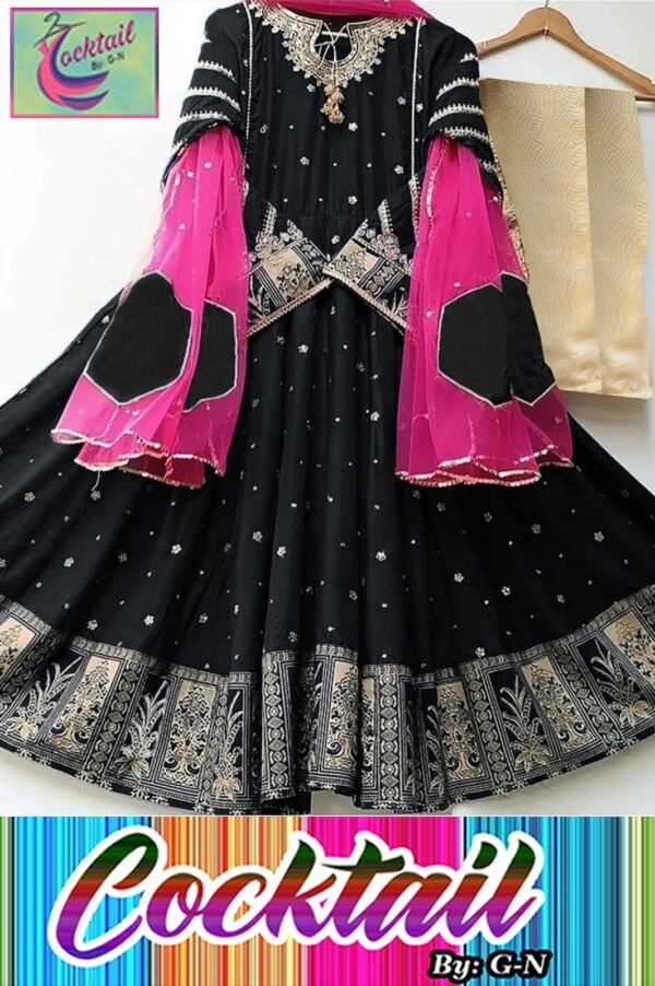 Applique Neck and Border Heavy Embroidery Three Piece Suit - Image 3