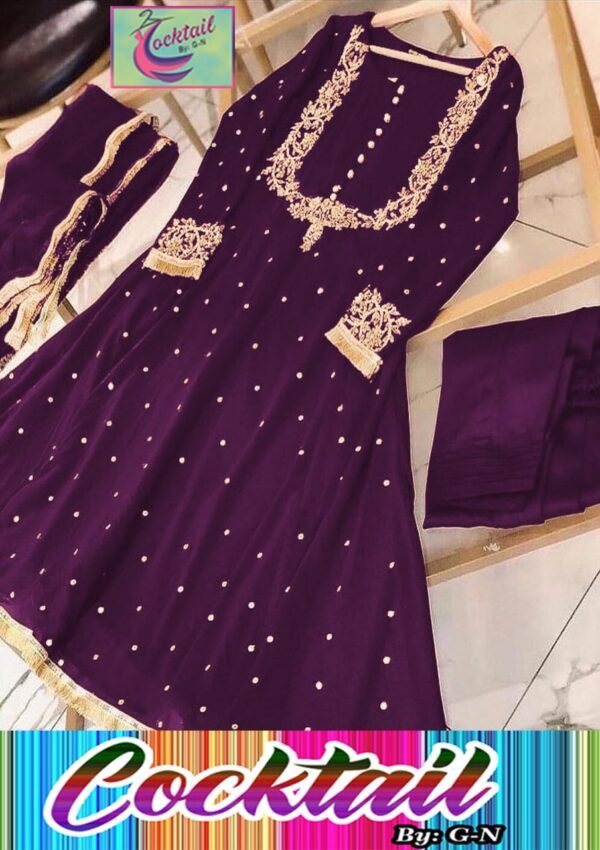 Front Embroidery With Pearls & Lace Work Three Piece
