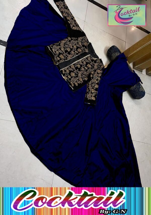 Velvet Embroidered Koti With With Kalli Long Flare Maxi 2piece - Image 3