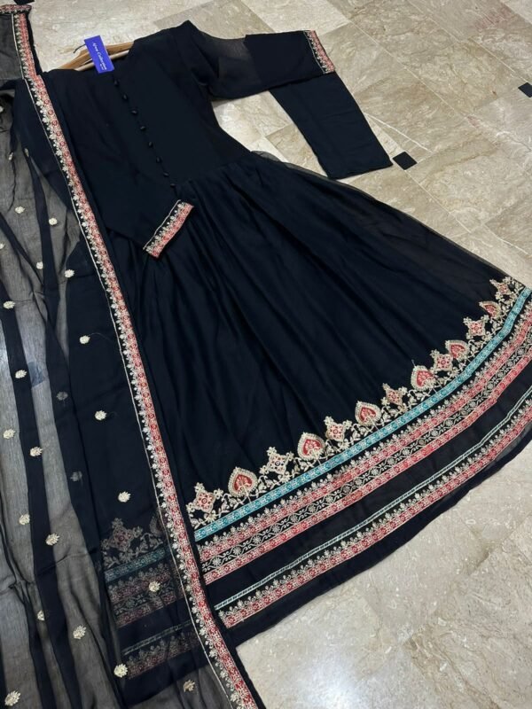 Border Multi Embroidered Maxi With Four Sided Embroidery Dupatta 3Pcs - Image 2