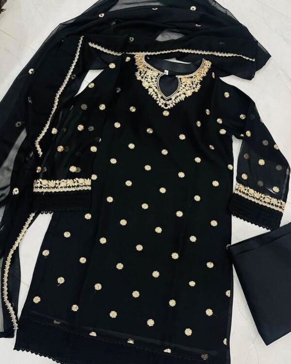 Aplic Design Embroidered With Lace Work On Sleeves And Border And Embroidery Dupatta - Image 3