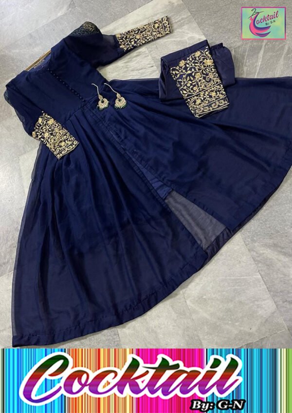 Heavy Embroidered Party Wear Chiffon 2ps Dress - Centre Cut